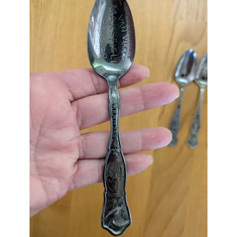 Set of 7 Wm Rogers Son Silver or Wallace Plate State Silver Spoon Collection
